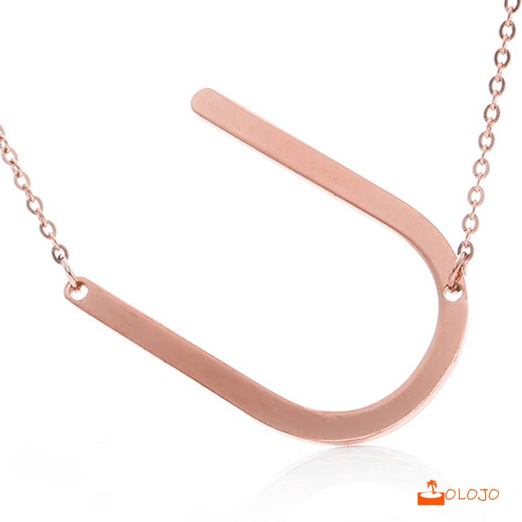 OLOJO  Kalung Titanium Anti Karat Rose Emas Alfabet bahasa Inggris Liontin G4031#
