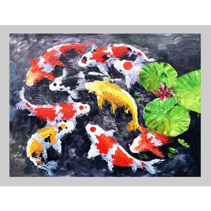Lukisan Kanvas Ikan Koi Palet Timbul 80X60 Termurah