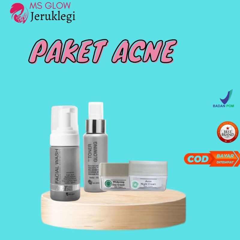SKINCARE MS GLOW PAKET ACNE SERIES PENGHILANG JERAWAT KRIM BPOM CREAM AMAN UNTUK IBU HAMIL MENYUSUI 