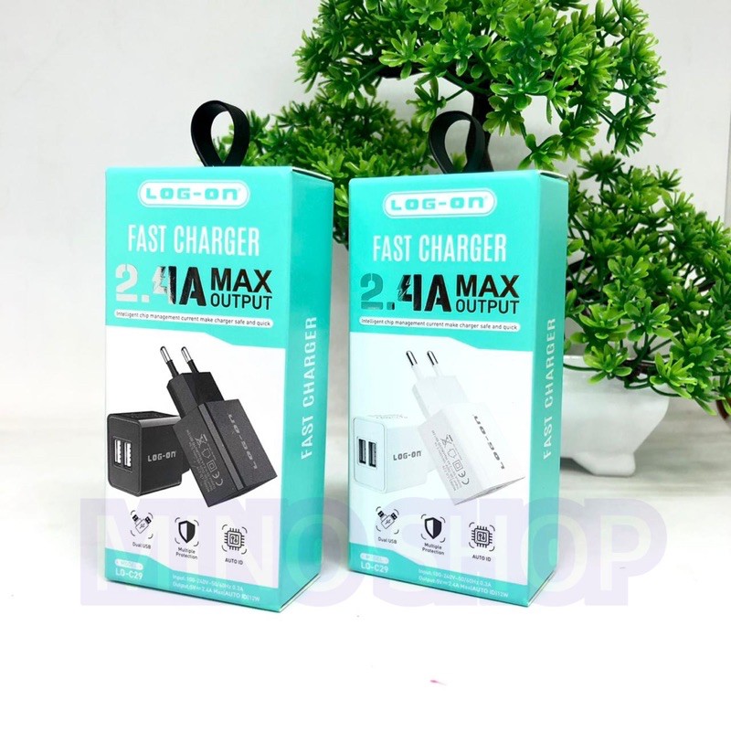 ADAPTOR CHARGER - BATOK CHARGER FAST CHARGING 2.4A 2USB LOG ON LO-C29