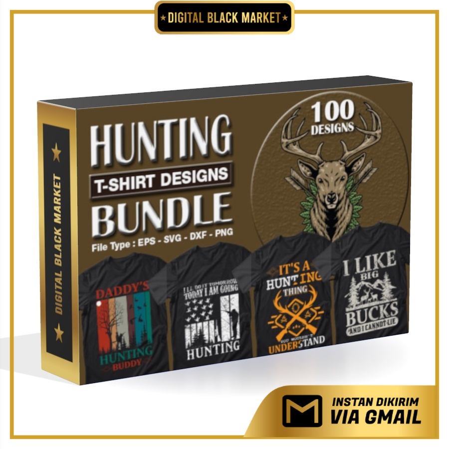 100 Hunting T-Shirt Designs Bundle - Vector Designs