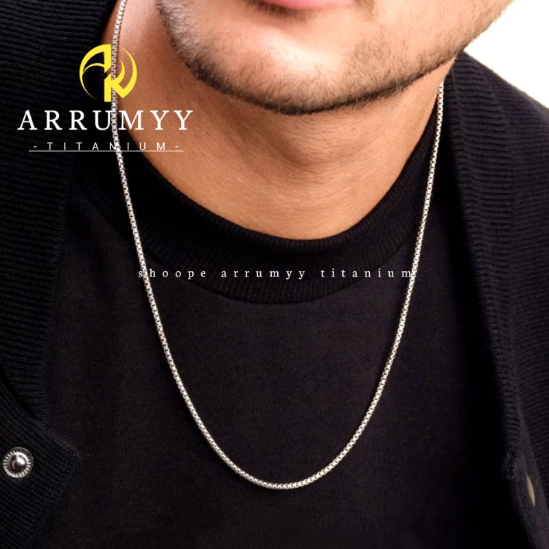 ARRUMYY kalung rantai pria silver bulat titanium steel