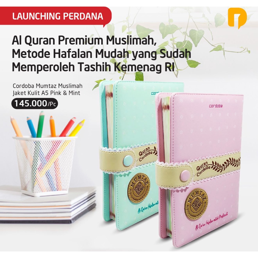 Cordoba Mumtaz Muslimah Jaket Kulit A5 mint pink | Al Quran Hafalan Penghapal Tahfiz