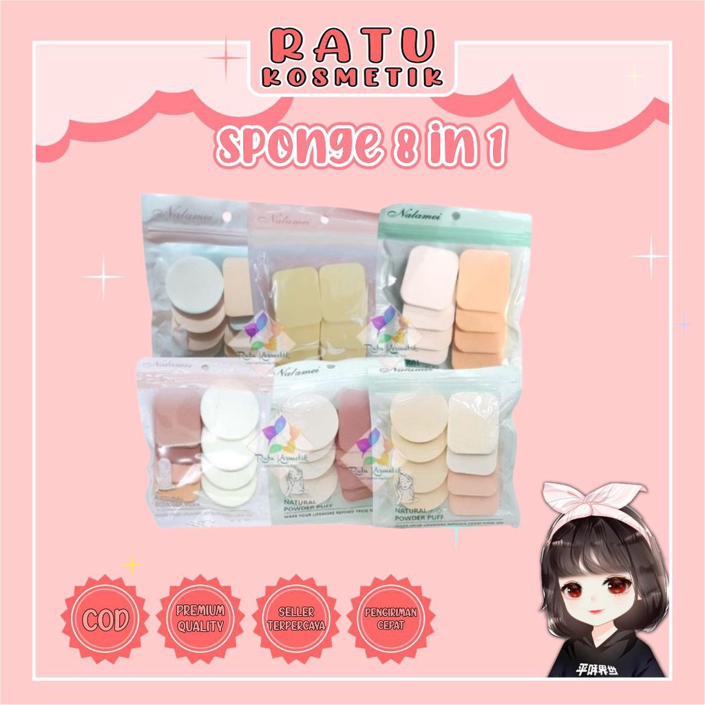 ❤ RATU ❤ Sponge Make Up isi 8 | Sponge MakeUp isi 4 | Sponge Isi 10 | Sponge 4in1 Bulat | Sponge 4in1 Motif