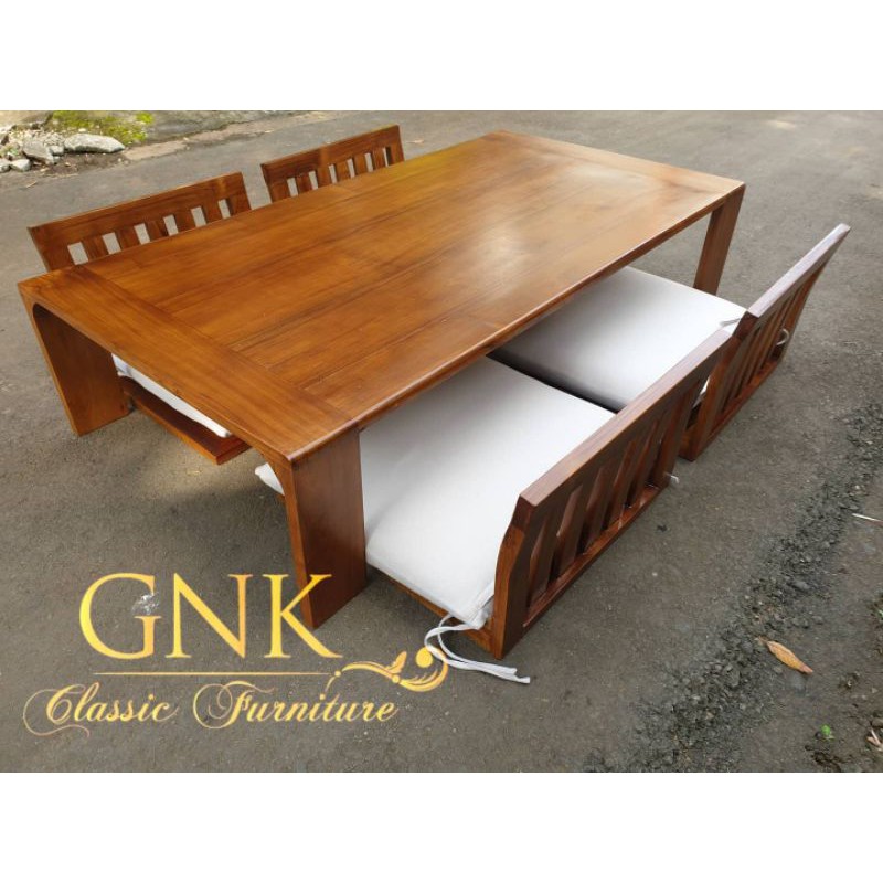 meja makan cafe restoran kayu jati lesehan