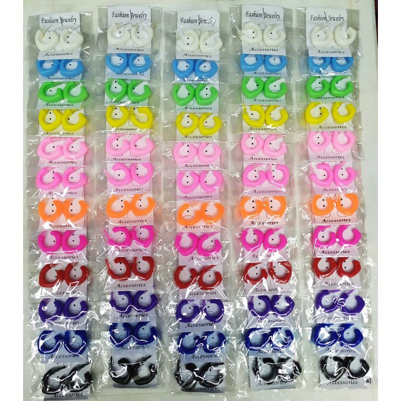 (12pcs) anting plastik / anting warna warni / anting korea