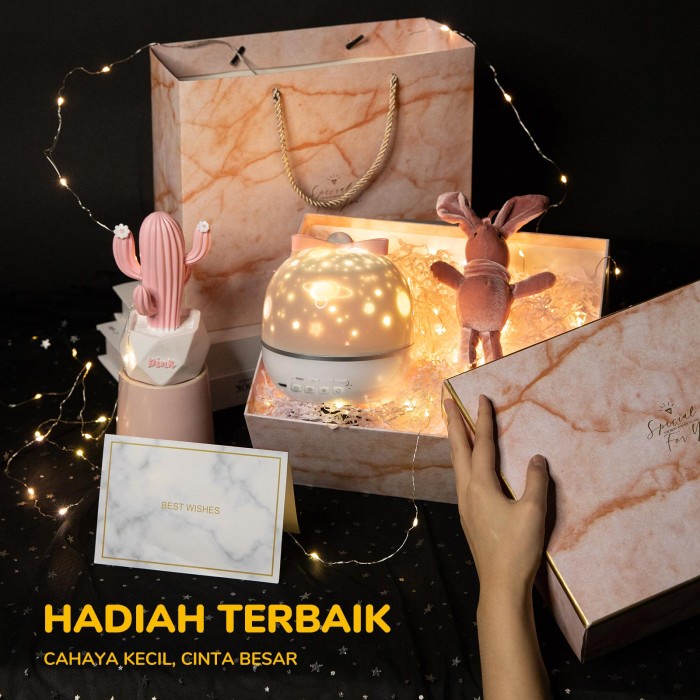 Hyderson 3 Warna Starlight Proyektor Rotasi 360 ° USB Isi Ulang Lampu - Lampu bintang