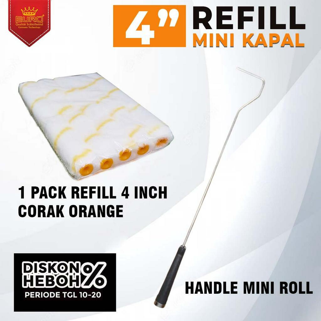 Refill Kuas mini Roll 4 inch 10 mm minyak Murah merk random termurah Mini Kapal corak orange | 1 pack