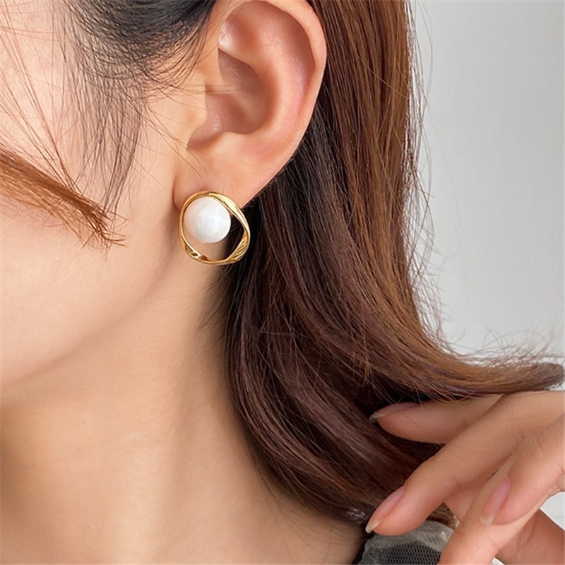 Anting Bulat Mutiara Korea Perempuan Dewasa Aksesoris Fashion Wanita Kualitas Import ANT104