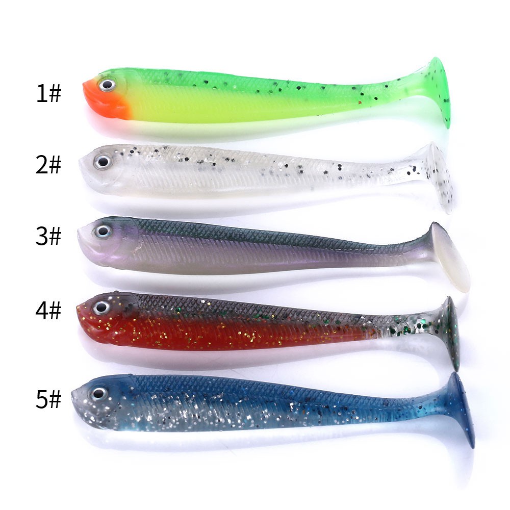 HENGJIA 6PCS/Bag 9cm/4.6g Soft Bait Fishing Lure 3D Eye T Tail Artificial Bait Pike Silicone Worm Bait