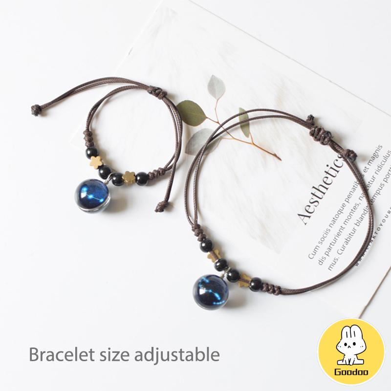 Fashion All-Match Bercahaya Dua Belas Rasi Bintang Gelang Pasangan Pacar Hadiah Perhiasan Tenunan Tangan -Doo