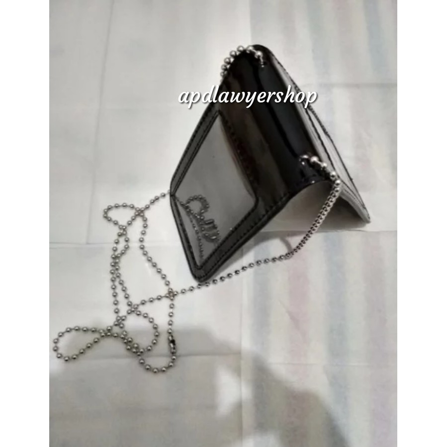 

name tag id card holder plus kalung rantai hitam glossy kwalitas bagus