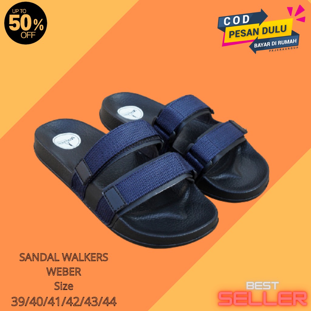Sandal Slide Pria Walkers Weber Navy Blue / Sendal Slop Santai Cowok Casual Kekinian Flipflop Kece