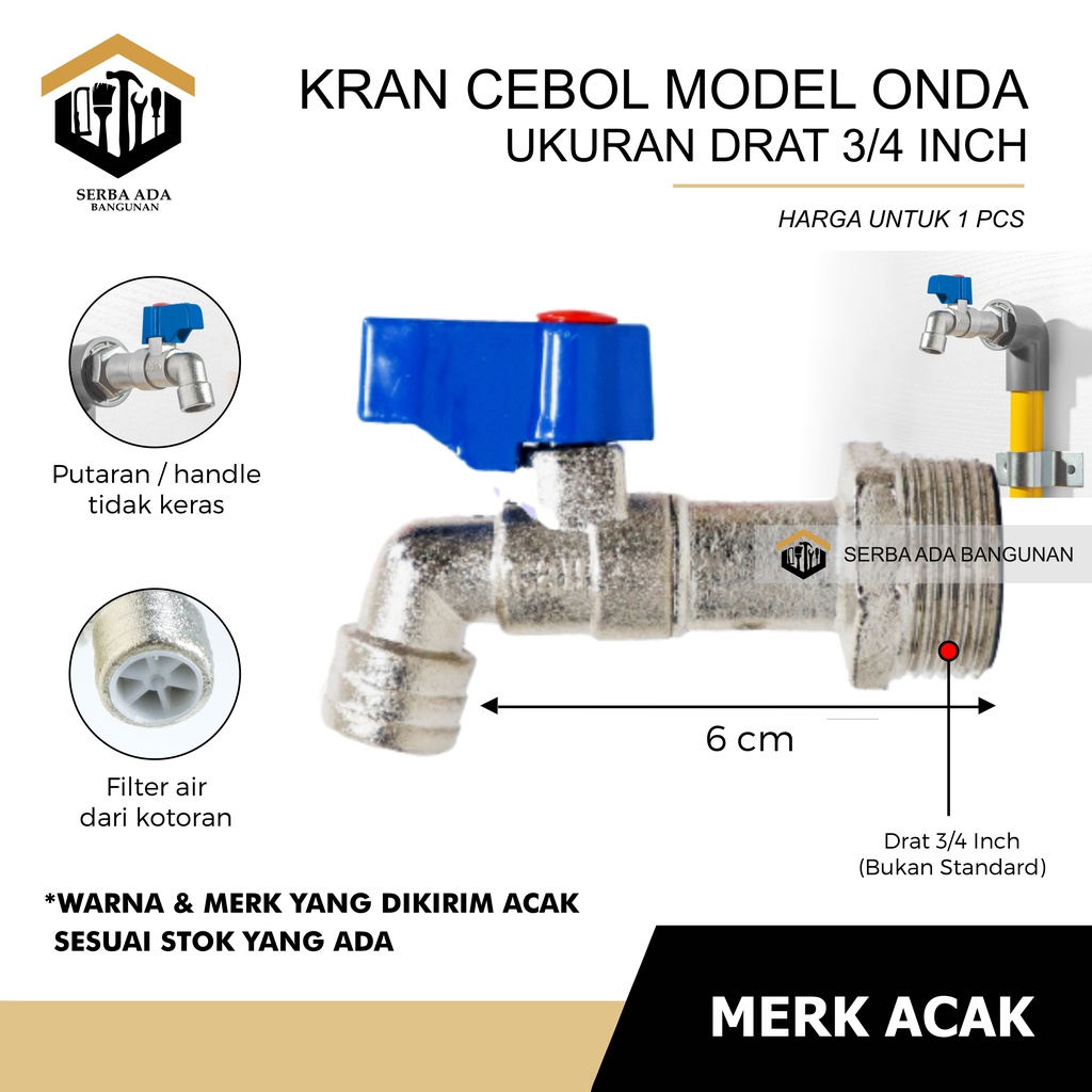 [COD] Kran  Cebol Tembok MODEL Onda 1/2&quot; 3/4&quot;  Body Panjang / Keran Air Babet Bukan Besi BUKAN MERK