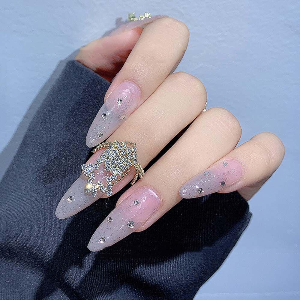 AUGUSTINA Agustina Kuku Seni Berlian Imitasi Mewah Alami Shell Cinta Hati Berlian Busur Berujung Lima Bintang Rumbai Liontin DIY Perhiasan Nail Art