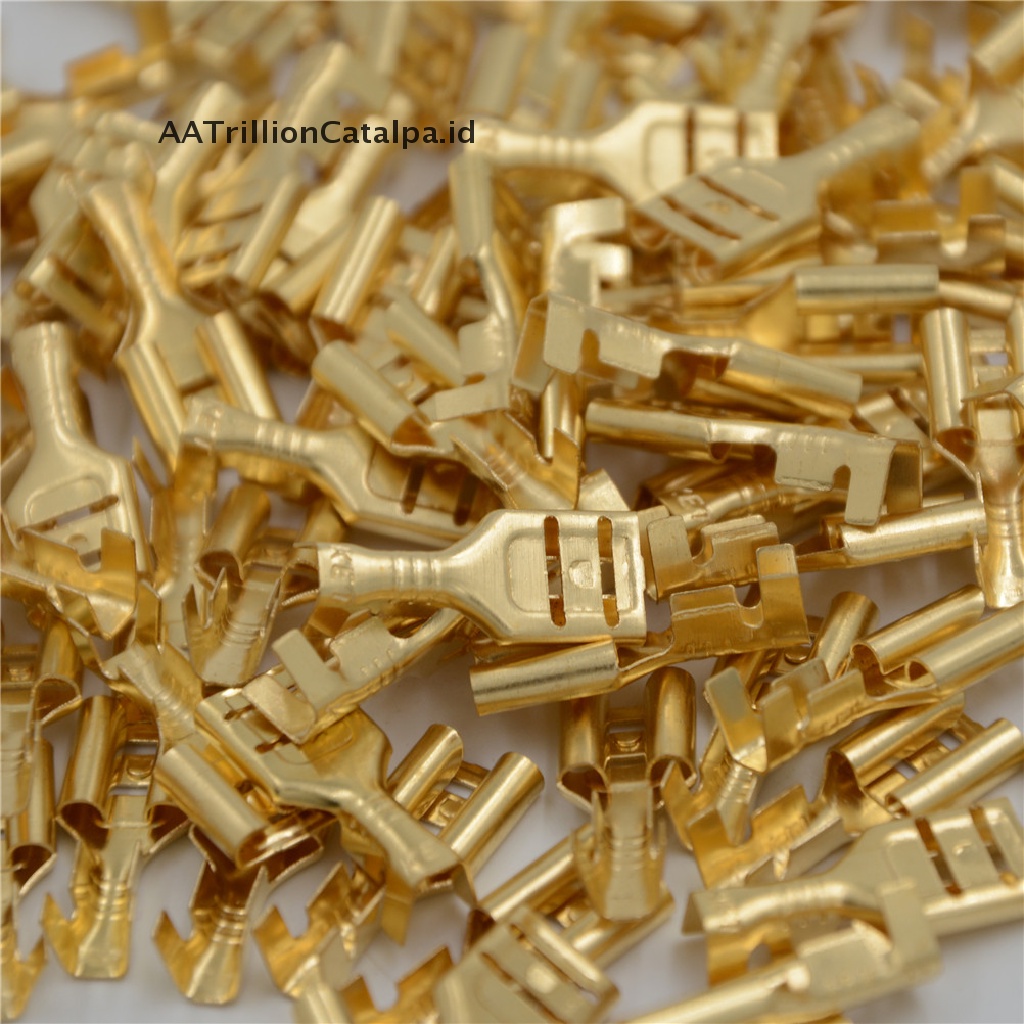 【AATrillionCatalpa】 100 Pcs 6.3mm Gold Brass Car Speaker Female Spade Terminal Wire Connector ID