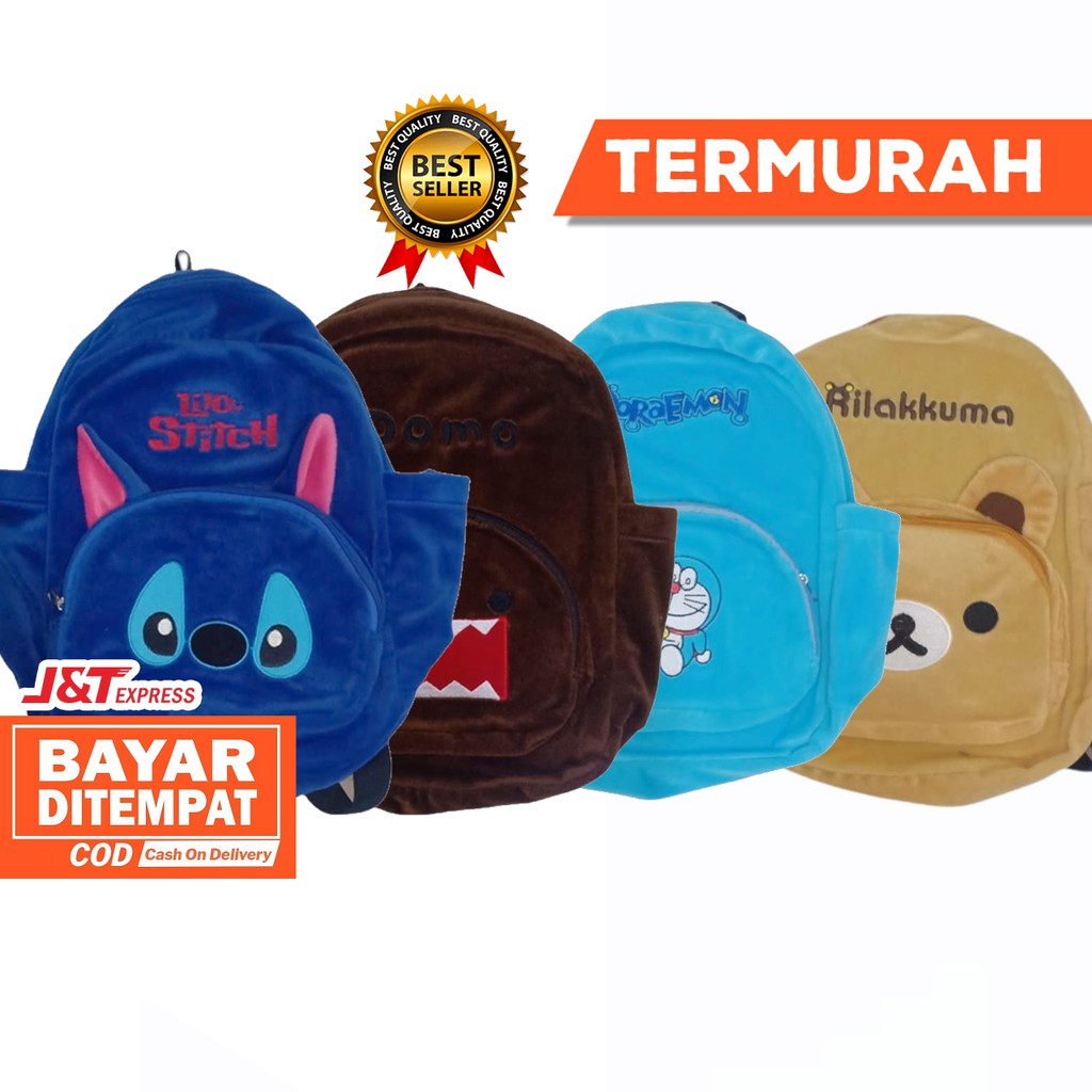 tas boneka bahan velboa ada lapisan foam di dalamnya