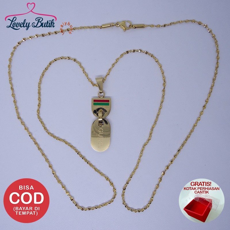 Lovelybutik Kalung Wanita Titanium Anti Karat Carmen Kalung Uk. 60 cm BONUS KOTAK PERHIASAN GLD