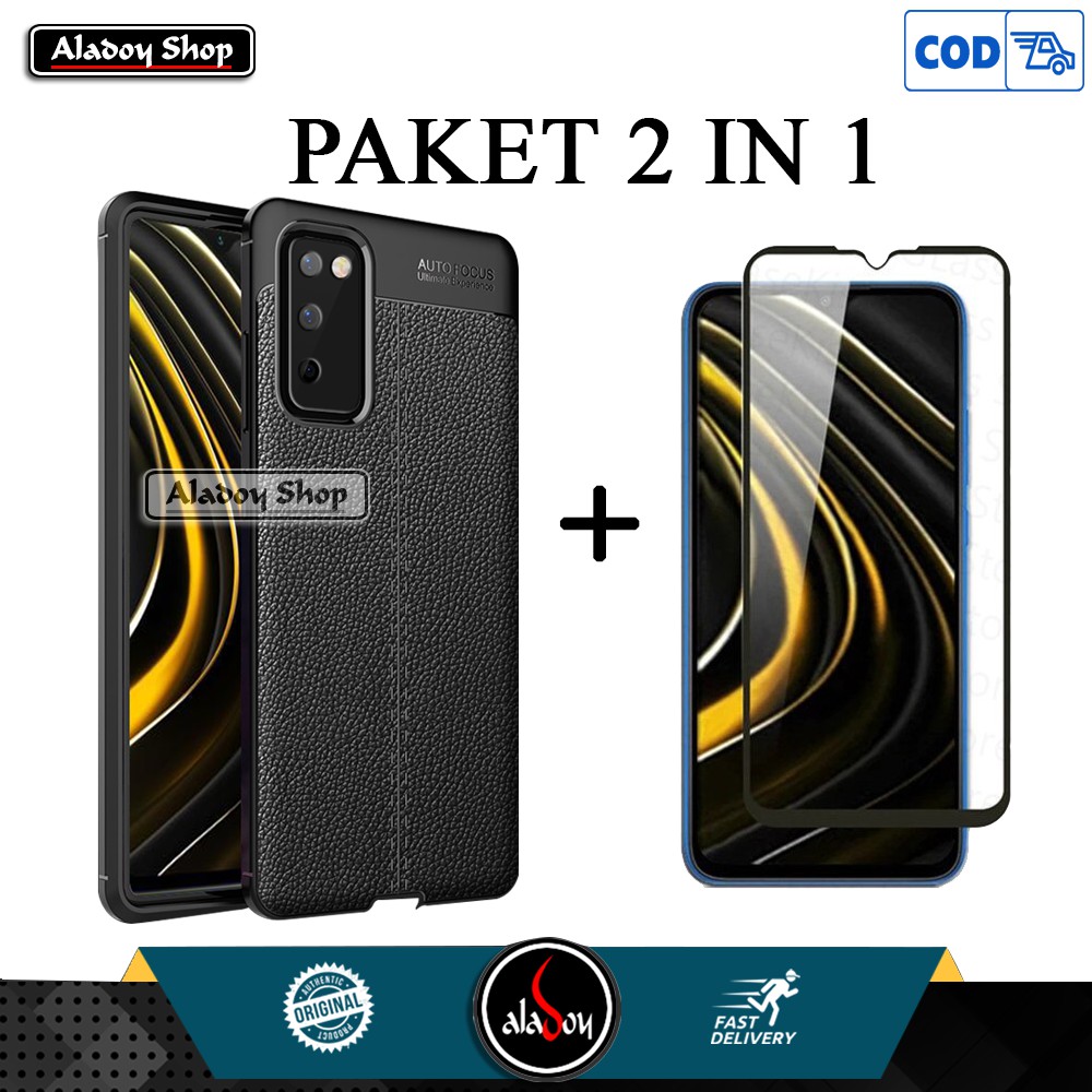 PAKET Case Poco M3 2021 Casing + Tempered Glass Anti Gores Kaca Layar