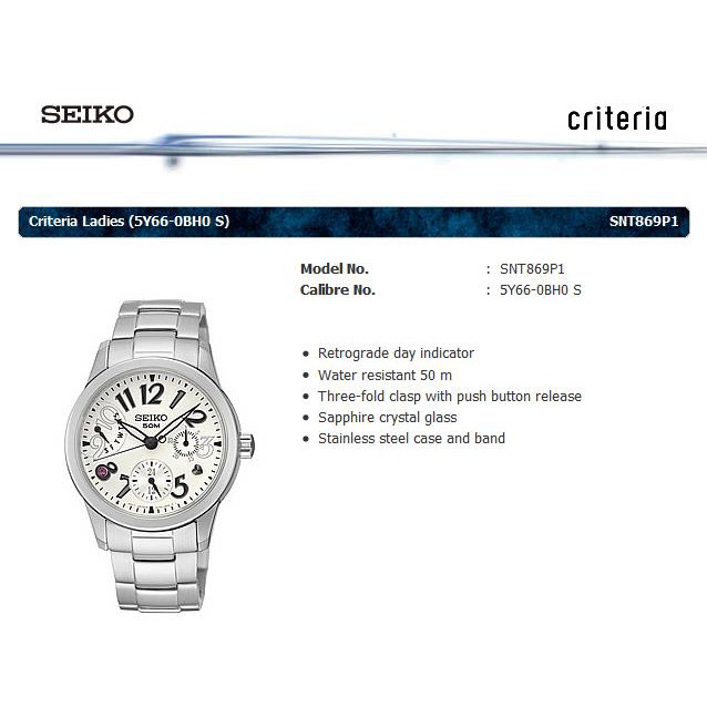 Seiko Criteria Womens SNT869P1 Day Indicator | Jam Wanita SNT869