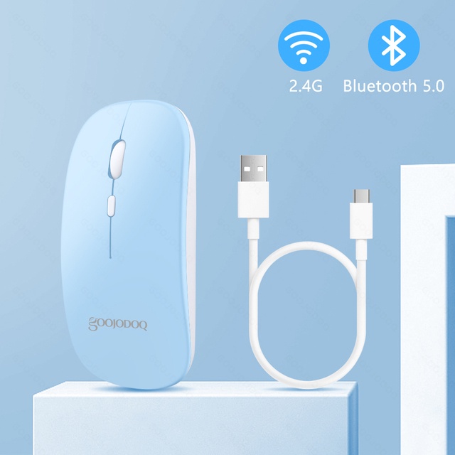 Goojodoq Dual Mode 2.4Ghz Wireless Bluetooth 2 In 1 Cordless Mouse-Sky blue