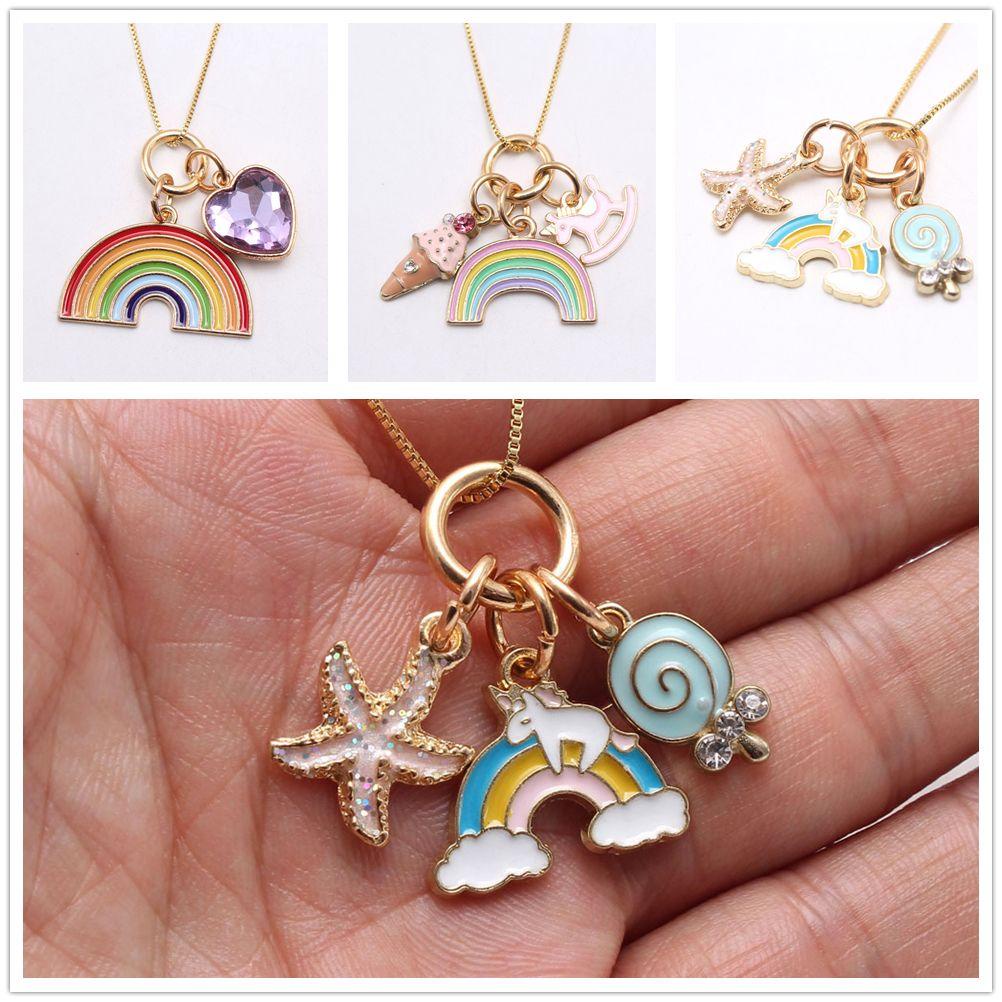 Lily Kids Jewelry BFF Unisex Ice Cream Pendent Rainbow Kalung Pria Wanita Kalung Persahabatan