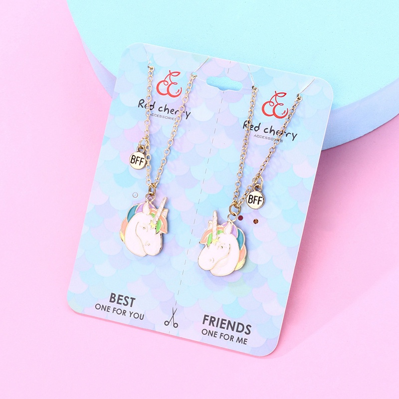 2pcs / Set Kalung Rantai Liontin Unicorn Lucu Untuk Wanita