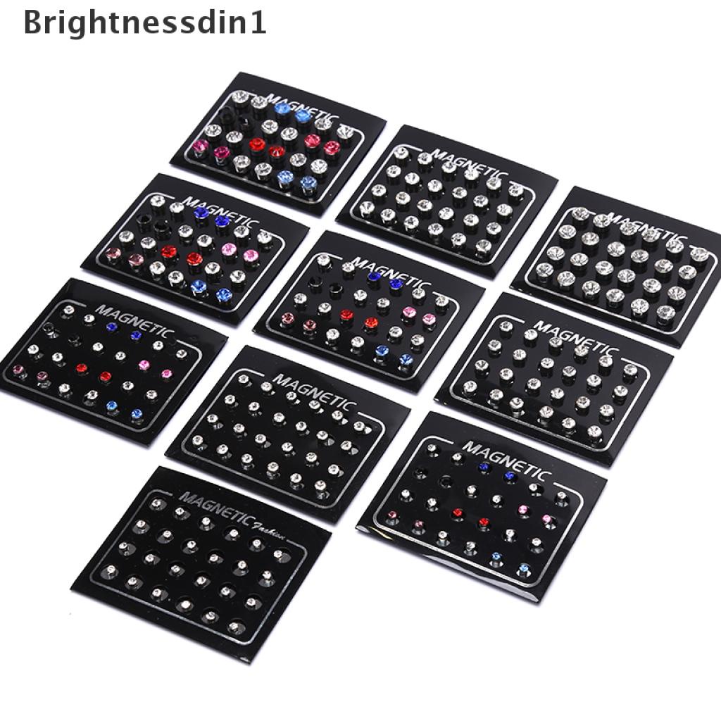 24pcs / set Anting Tusuk Magnetik Tanpa Tindik Bentuk Bulat Hias Berlian Imitasi Untuk Wanita