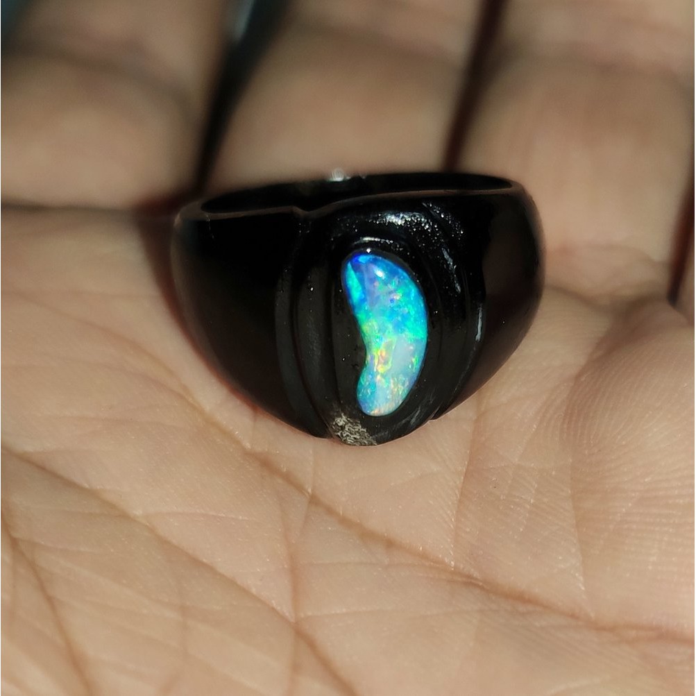 CINCIN BATU AKIK PERMATA NATURAL KALIMAYA BANTEN KRISTAL WHITE OPAL RING TANDUK