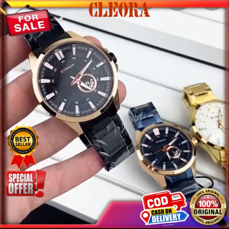 Jam Tangan Pria CURREN Ori Analog Stainless Steel Chronograph Aktif Luminous Hand Jm Arloji Original