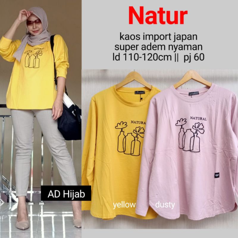 BAJU ATASAN WANITA JUMBO BIG SIZE KAOS LD 110-120 // NATUR TUNIK BY AD HIJAB FASHION HQ/TUNIK BIGSIZ