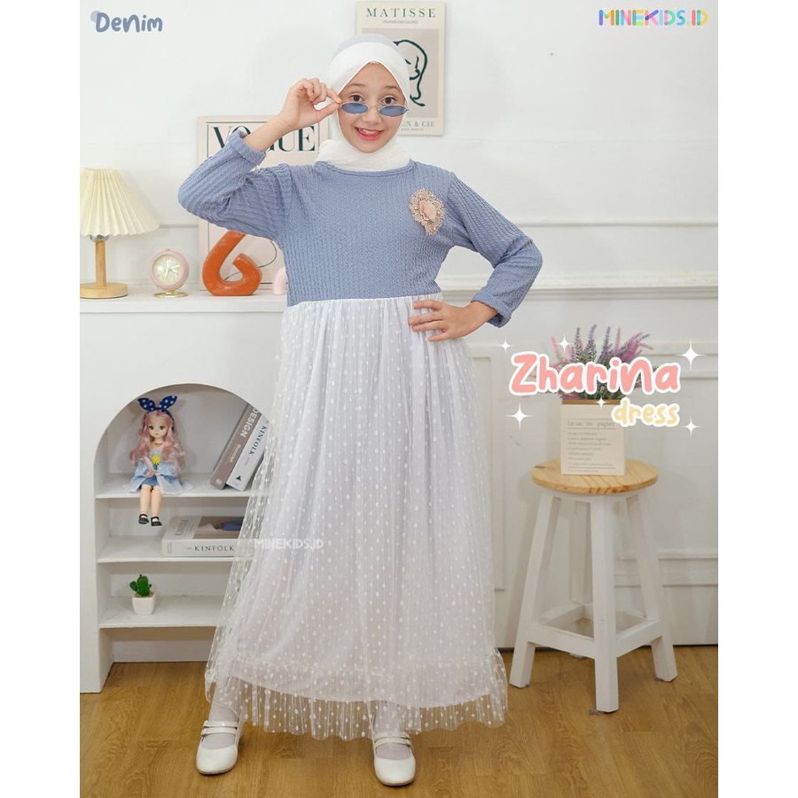 ZRN D Baju Dress Anak Minekids Zharina Sax Blue
