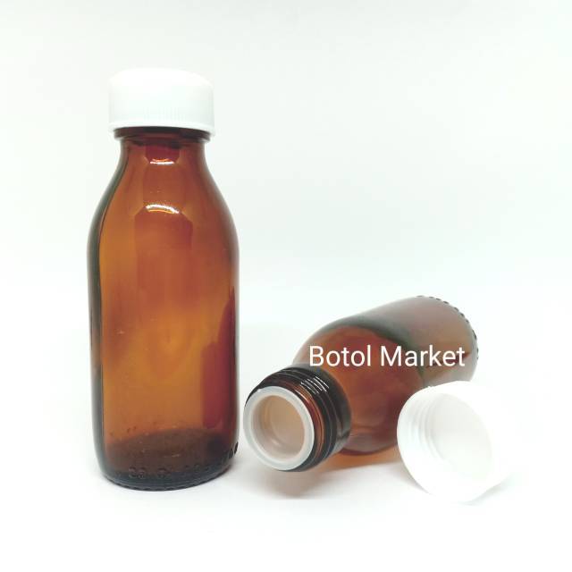 Botol kaca 100ml amber / gelap / coklat tutup ulir  pop up