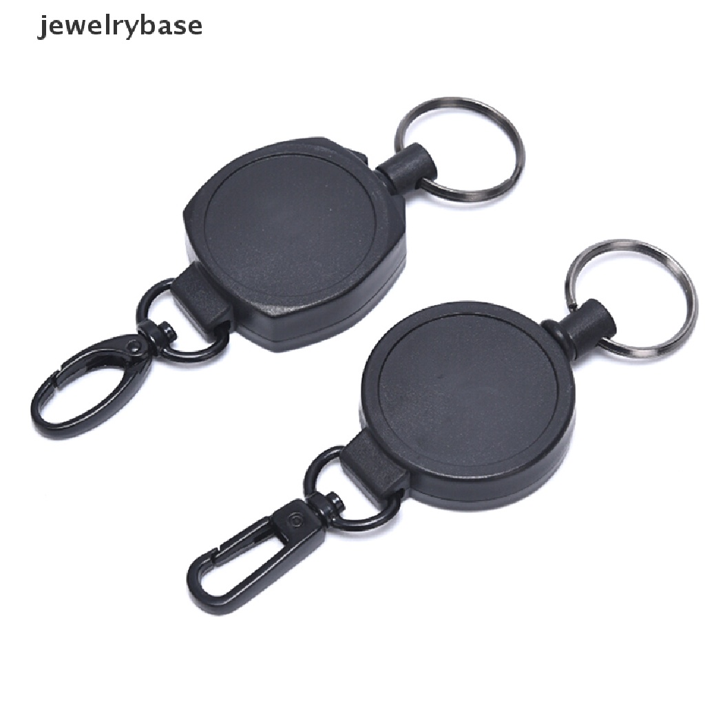 (jewelrybase) Gantungan Kunci Dengan Klip Kartu Identitas Retractable Warna Hitam