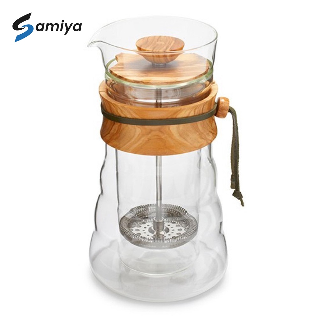 hario double wall cafe press olive wood 400ml DGC-40-OV