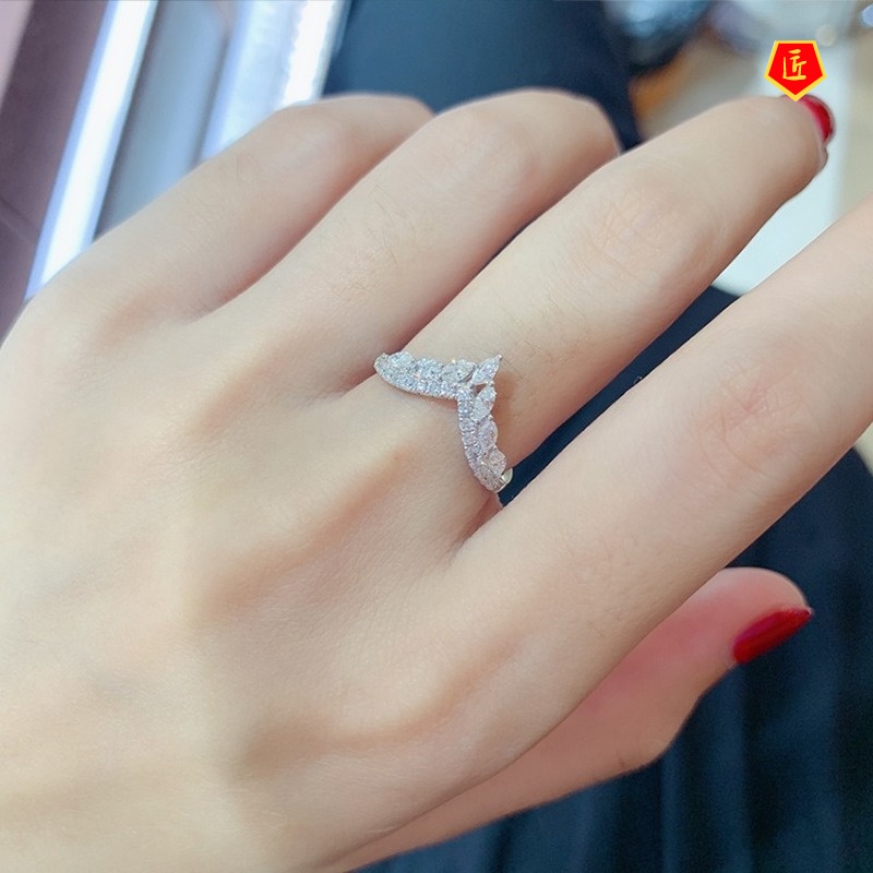 [Ready Stock]Fashionable All-Match Elegant V-Shaped Diamond Ring