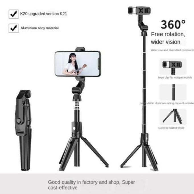 Tripod Hp Tongsis Selfie Stick Bluetooth K21 1 Meter Adjustable Hitam