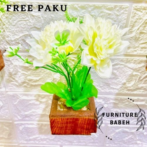 FURNITURE HIASAN RANGKAIAN BUNGA DAHLIA BINTANG SET POT GONI DAN POT TEMPEL DINDING BUNGA PLASTIK ARTIFISIAL HIASAN SERBAGUNA