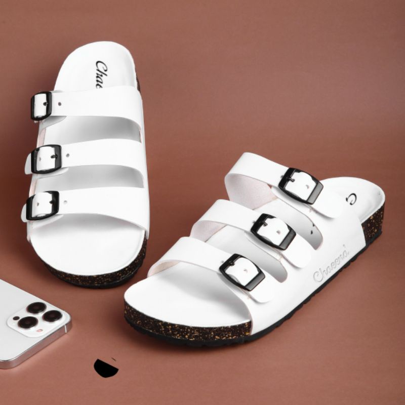 Sandal Slide/Sandal Selop Pria/Sandal Unisex/ Sandal Briken Pria-Wanita b3 putih