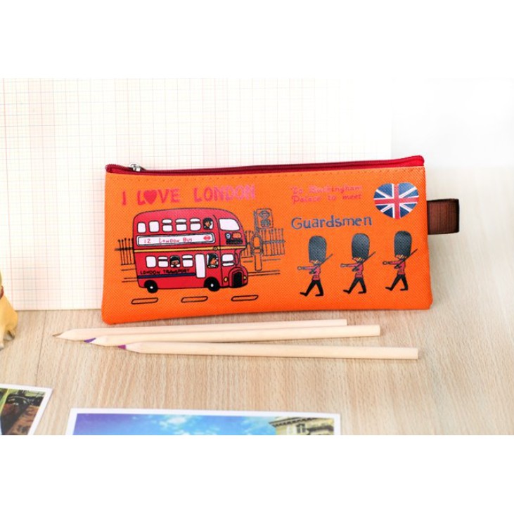 Tempat Pensil I LOVE LONDON / Tempat Alat Tulis Gepeng Motif I Love London  / Tepak Pensil Lucu