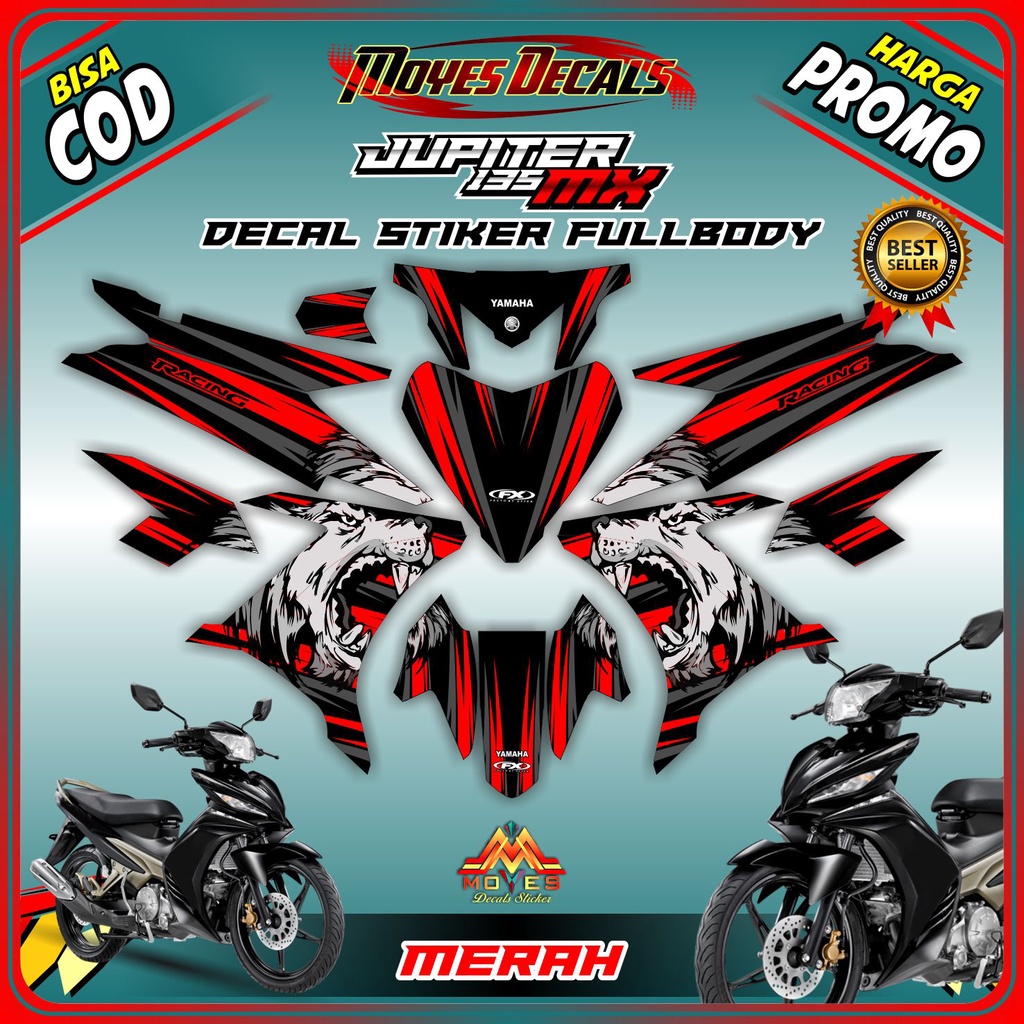 stiker jupiter mx new 135 decal stiker motor jupiter mx new 135 full body srigala merah - spec C