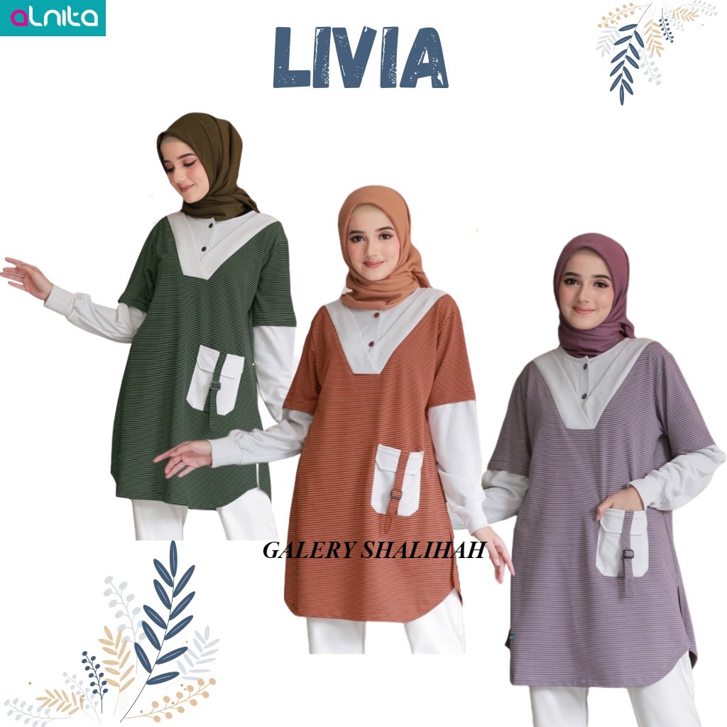 BAJU ATASAN WANITA TUNIK CASUAL REMAJA MUSLIM TERBARU TUNIK ALNITA LIVIA FASHION MUSLIM