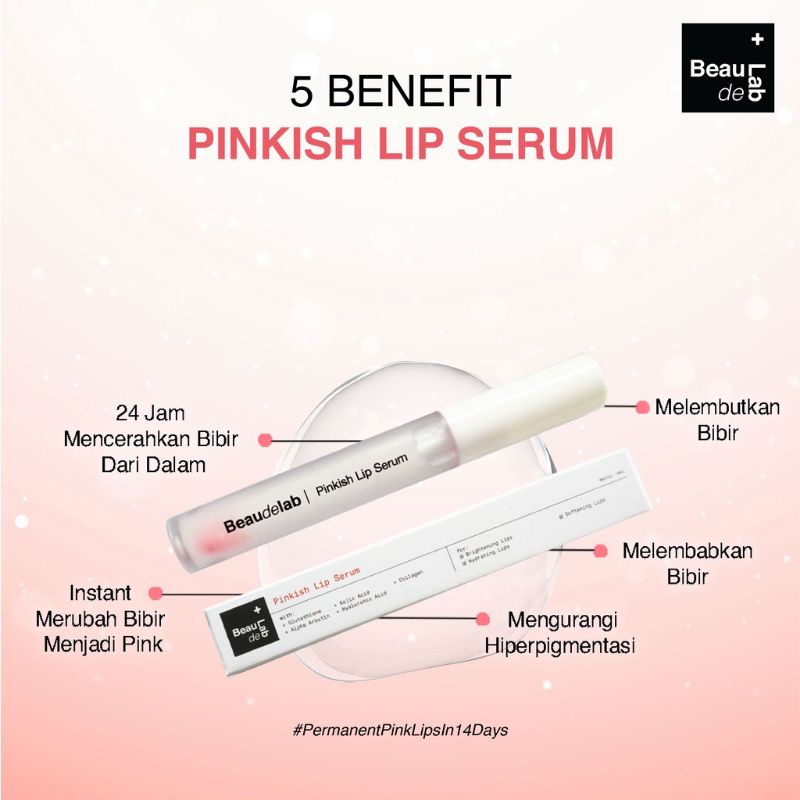 Pinkish Lip serum Beaudelab bening lip gloss lip balm brightening lips perawatan memutihkan bibir lipstik