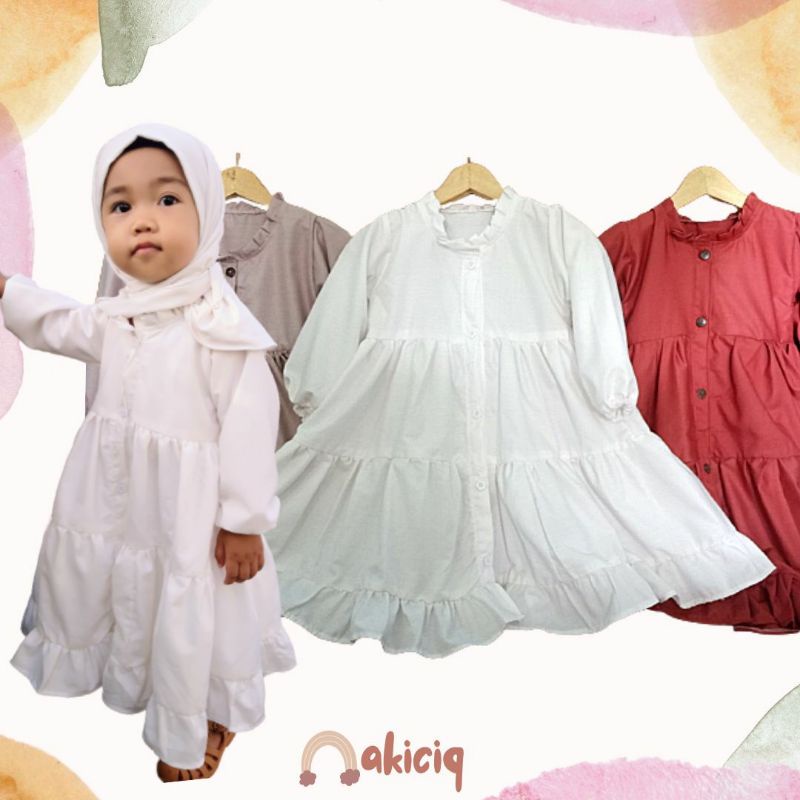 Gamis Anak Perempuan Bahan Katun Toyobo Premium Size 1- 6 th Midi Dress Anak Full Kancing Gamis Basi