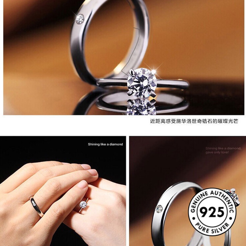 Cincin Bahan S925 Silver Aksen Berlian Untuk Pasangan