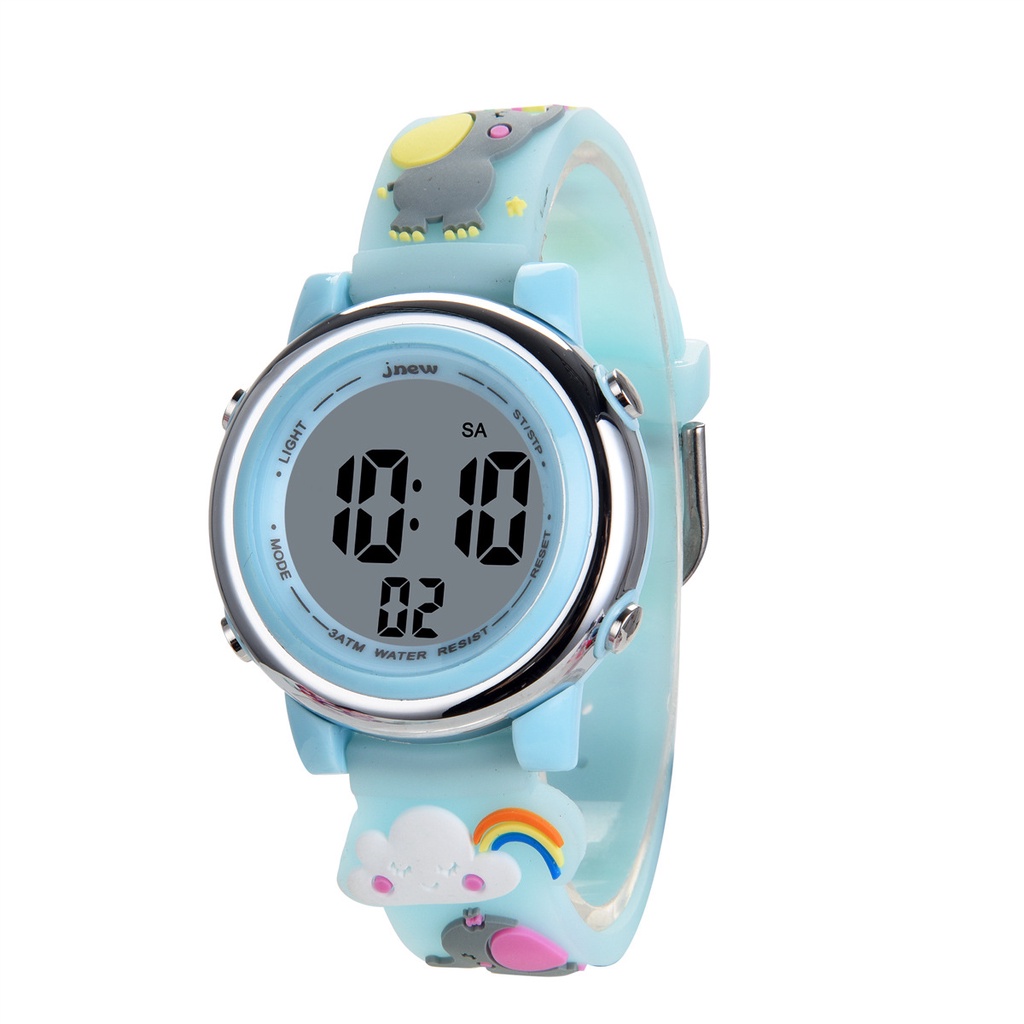 Cartoon sports electronic watch alarm waterproof student children's LED electronic watch happy elephant theme