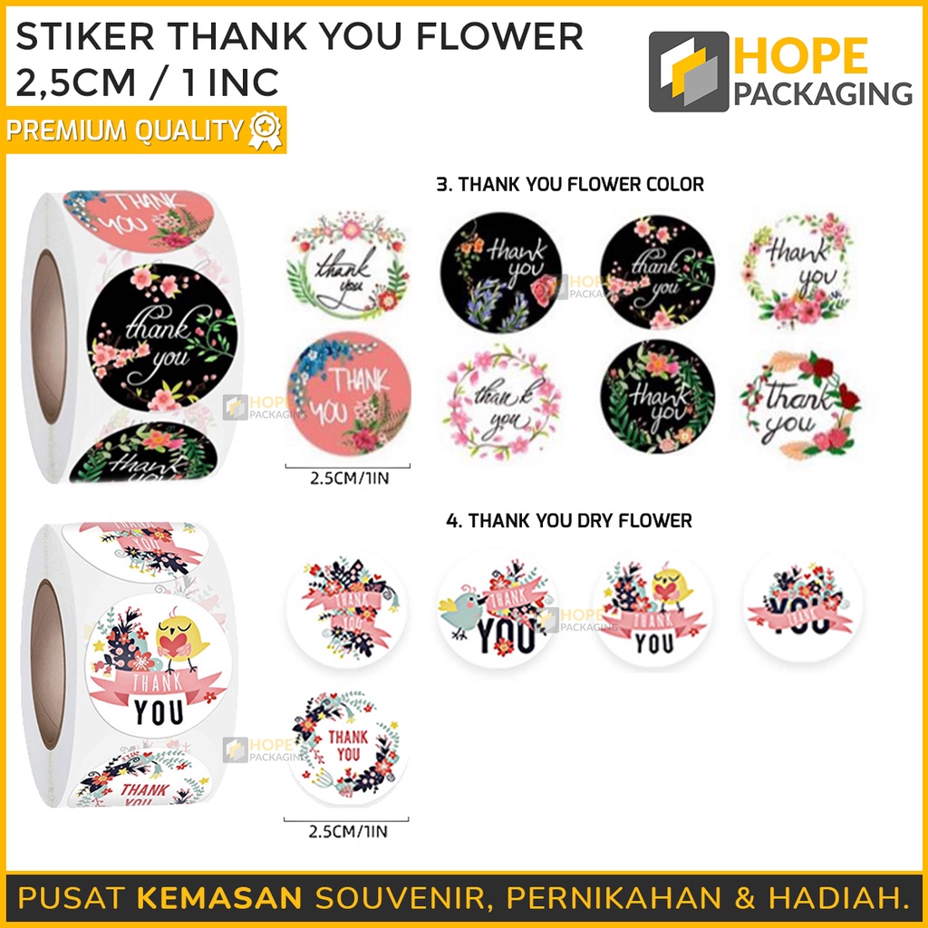 Sticker Label 2.5cm / 1 Inch Thanks Yellow / daun / dried flower / Thanks for your order stiker kotak lucu packing hampers souvenir makanan