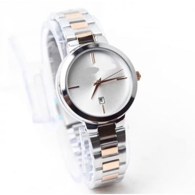 (Terima Cod)Jam Tangan Wanita Fashion F22iL Bulat Tanggal Aktif Strap Rantai/Stell(Dikirim Jakarta)