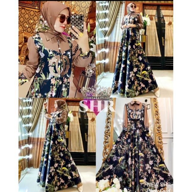 ready  gamis satin bunga mix polos 100% ORI SHR