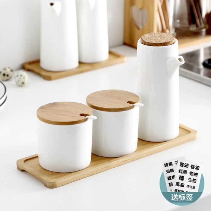 Tempat Wadah Bumbu Minimalis Set Aesthetics Estetik Putih Keramik